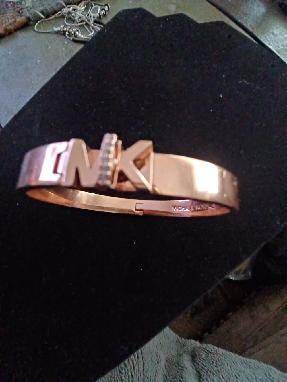 Michael Kors Rose Gold MK Logo Hinged Bangle Bracelet